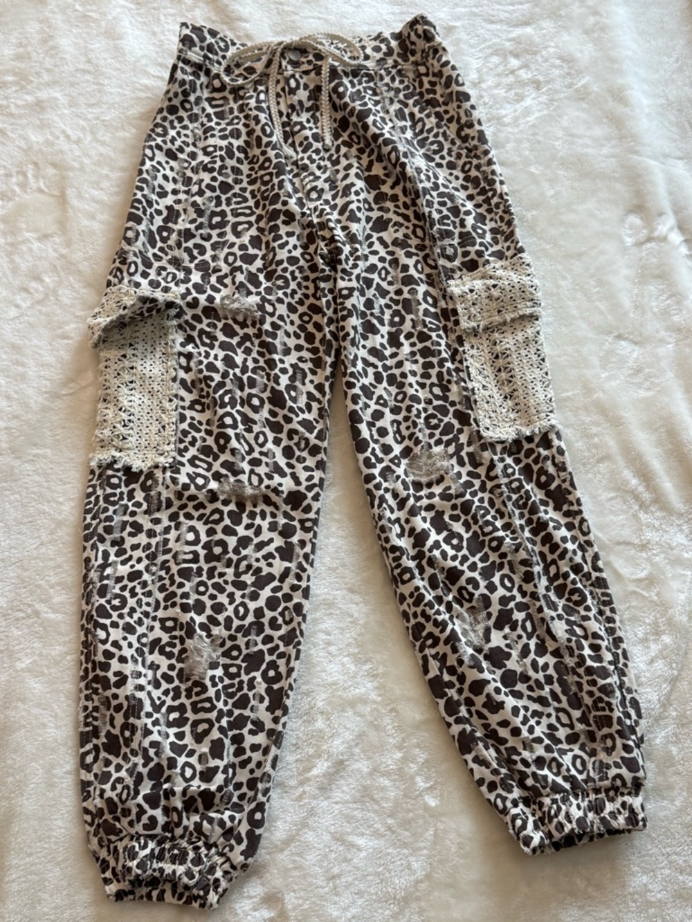 Leopard Print Jogger Pants in Beige and Brown